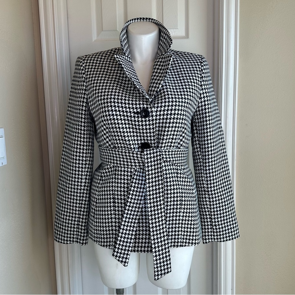 Houndstooth Button Belted Blazer Jacket - image 1